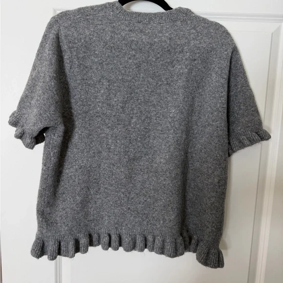 Zara Light Gray Short Sleeve Ruffle Knit Top - Picture 2 of 5